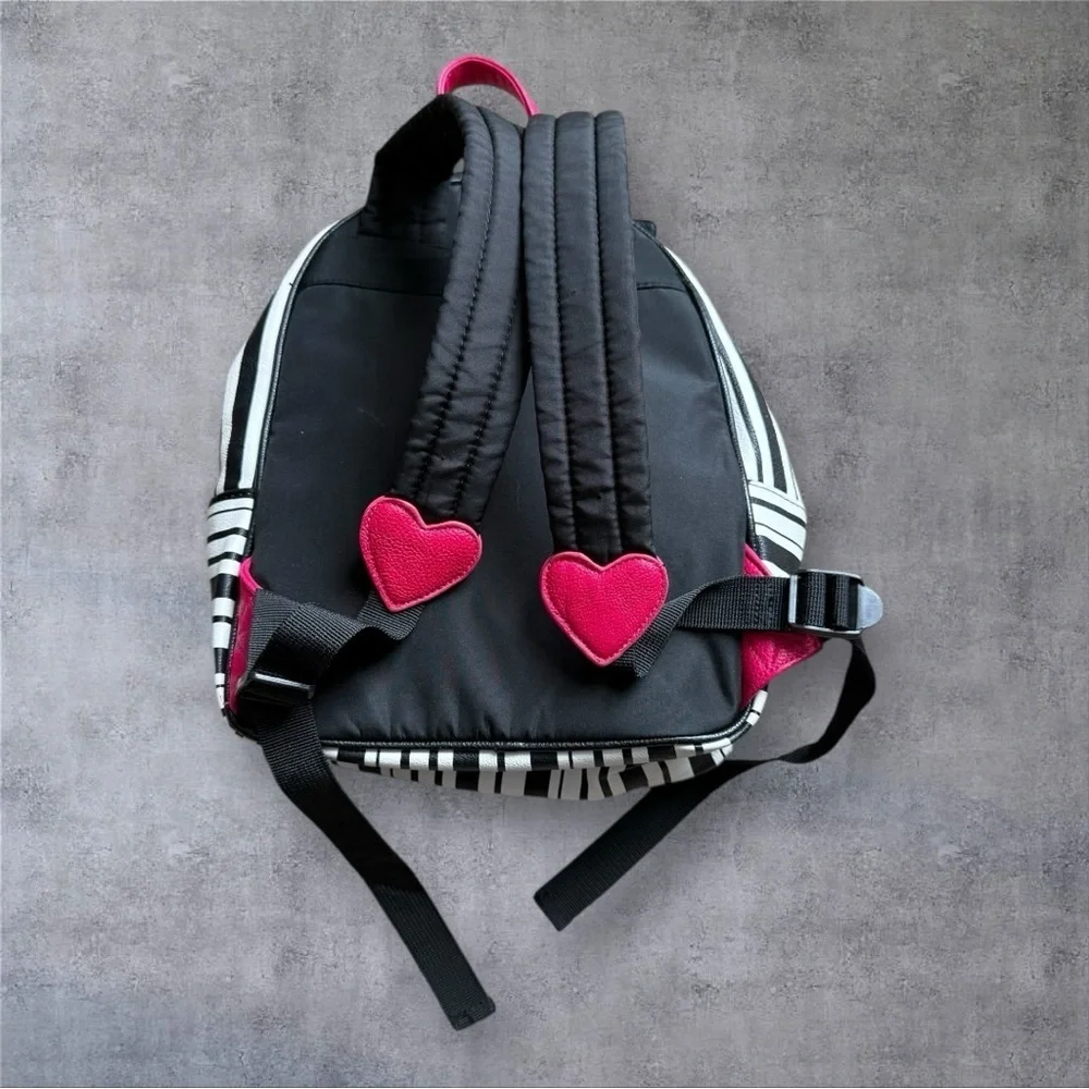 Betsey Johnson Black & White Striped Backpack with Floral Lining